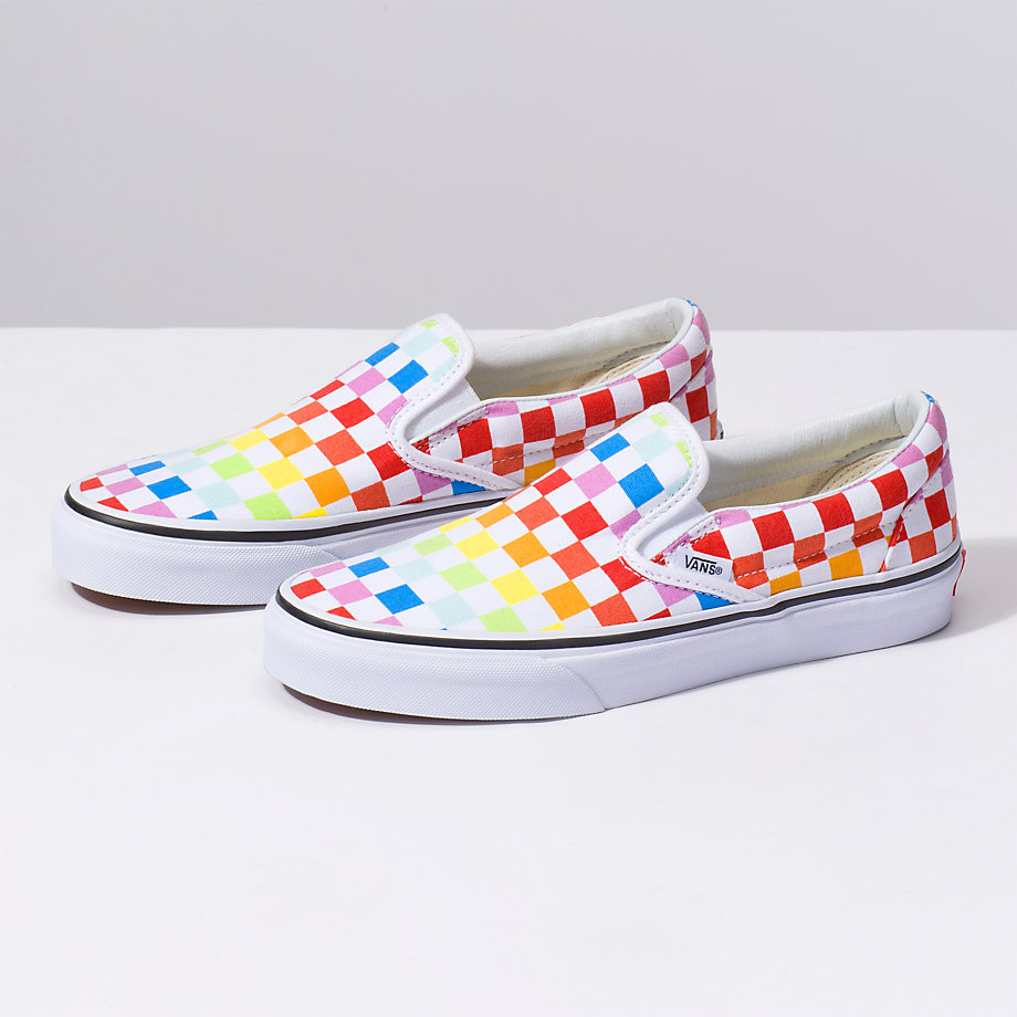 Vans Bayan Kaykay Ayakkabısı Checkerboard Slip-On Renkli Beyaz | 69882-212